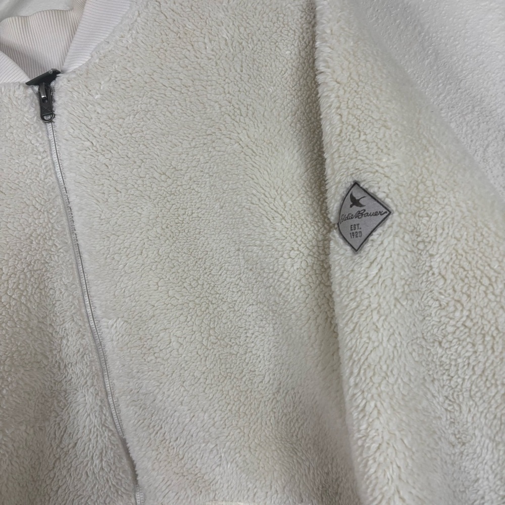 Eddie Bauer Sherpa Fleece Jacket Sz XL White Full Zip Pockets Very Warm - Picture 4 of 9